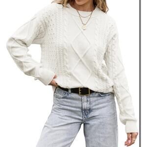 TARSE Womens Oversized Sweater Cable Knit Chunky Pullover Milky White XL